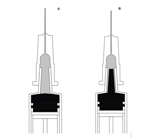 Desenho esquemático de seringas/agulhas